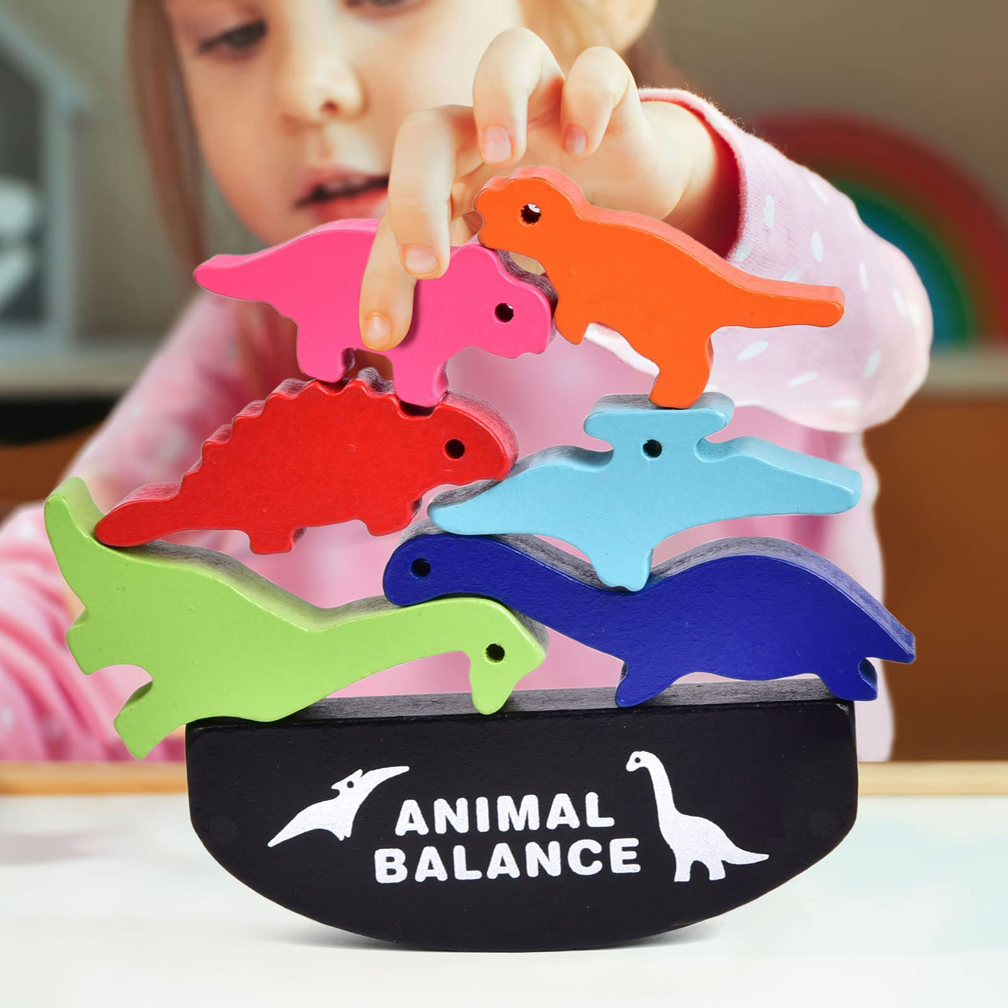 10 pcs Wooden Animal Balance Dinosaurs Blocks for Toddlers