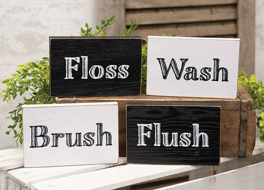 Bathroom Words Block Sign, 4 Assorted