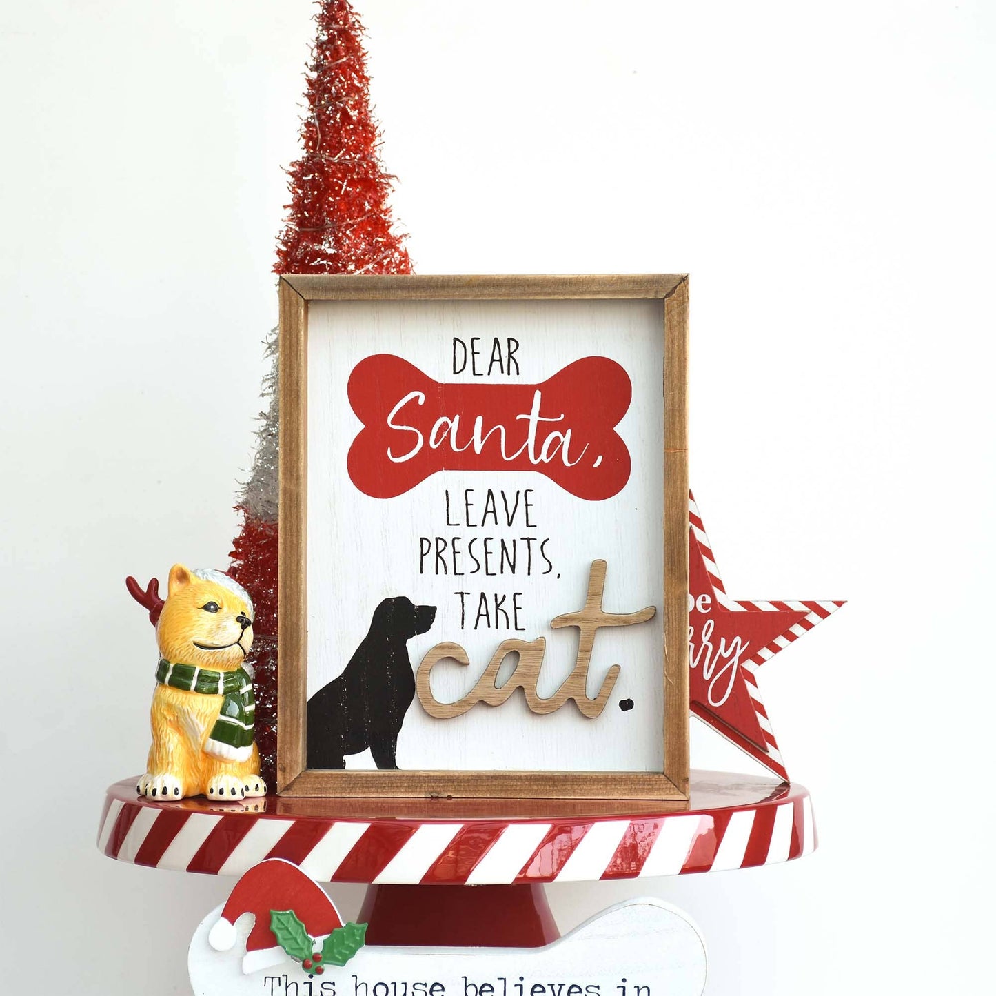 Wood Christmas Sign with Sayings- Leave Presents Take Cat