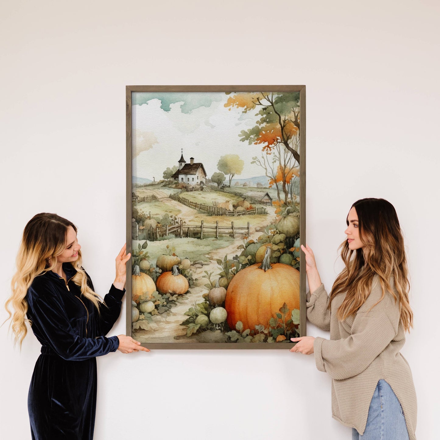 Fall Pumpkin Cottage - Framed Nature Art - Fall Wall Canvas