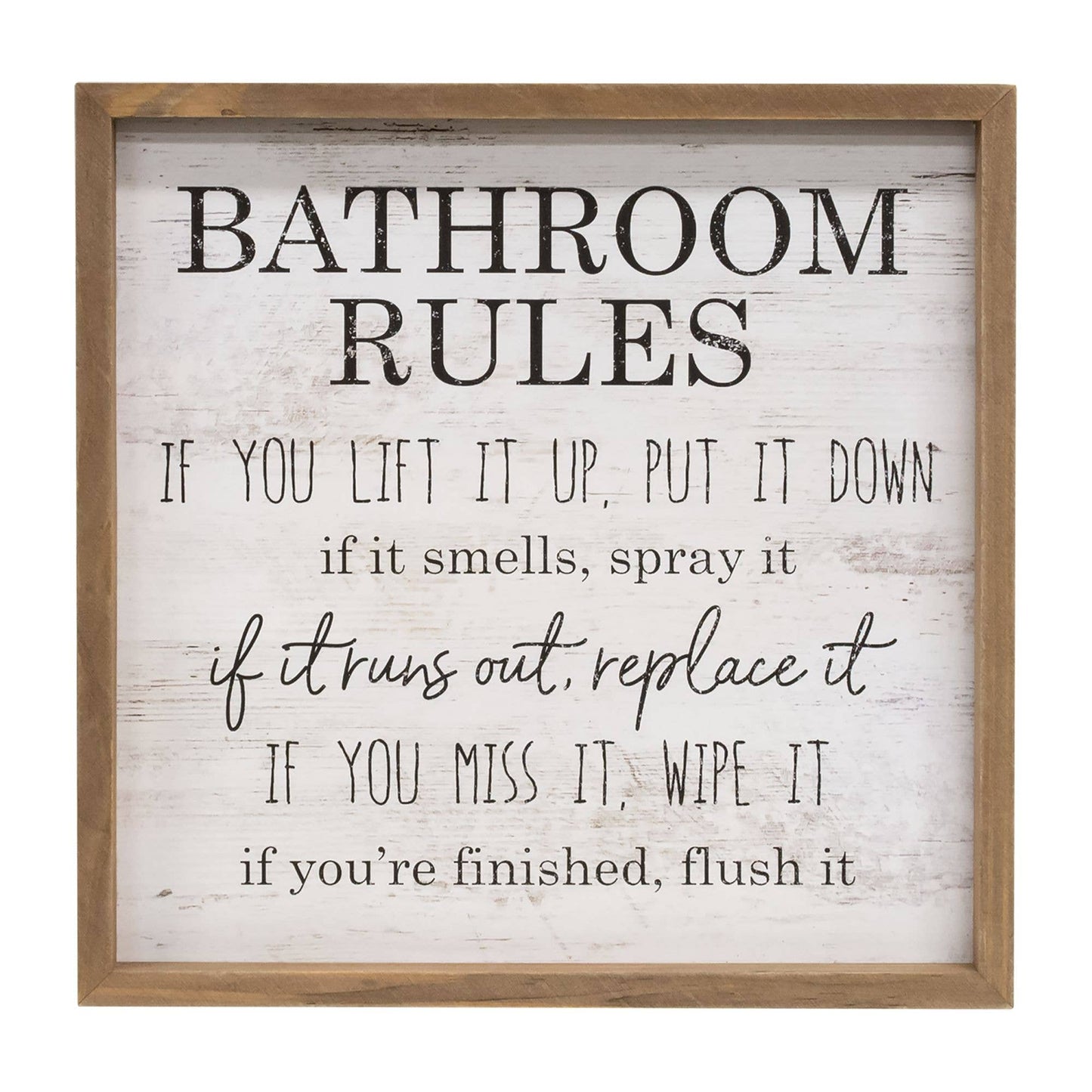 Bathroom Rules Distressed Look Framed Sign