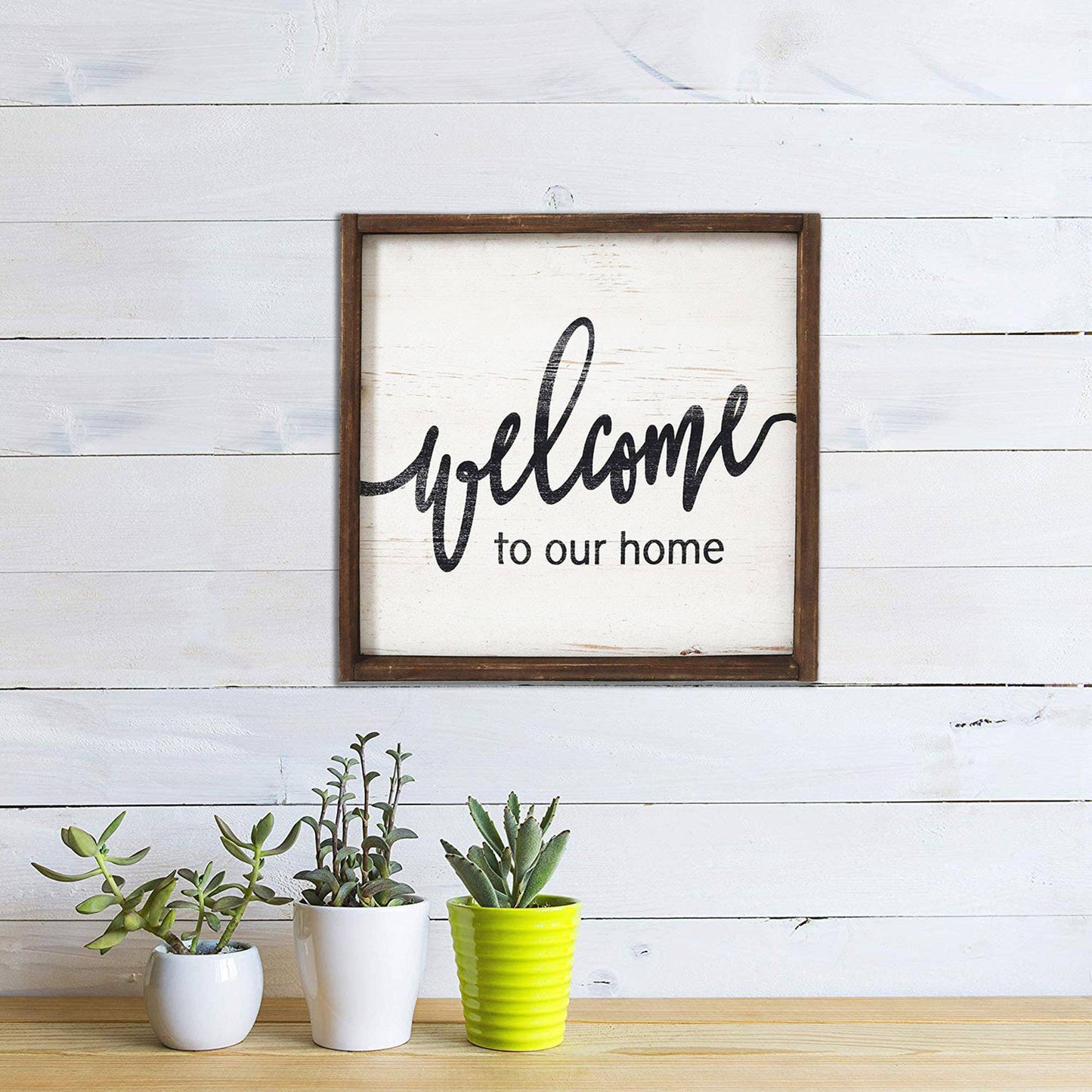 Wood Hanging Sign Plaque-Welcome to Our Home,15.8x15.8''