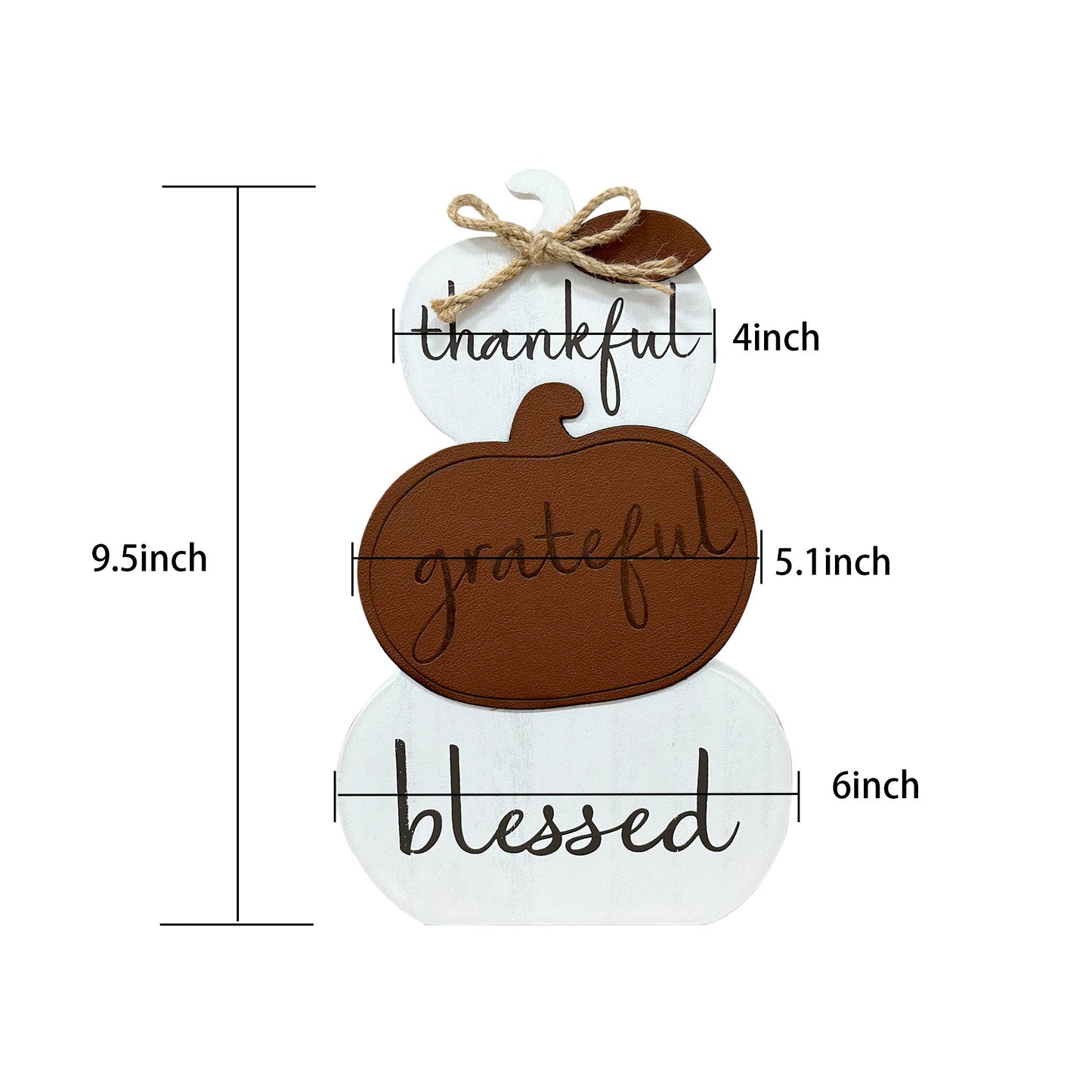 Thankful Grateful Blessed Wooden Pumpkin Tabletop Sign