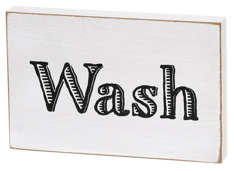 Bathroom Words Block Sign, 4 Assorted