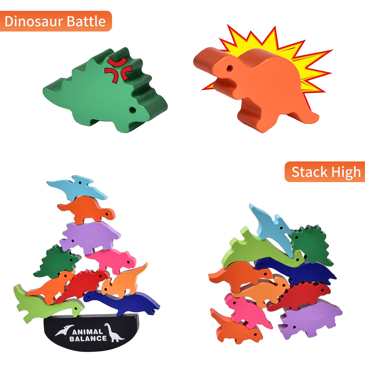 10 pcs Wooden Animal Balance Dinosaurs Blocks for Toddlers