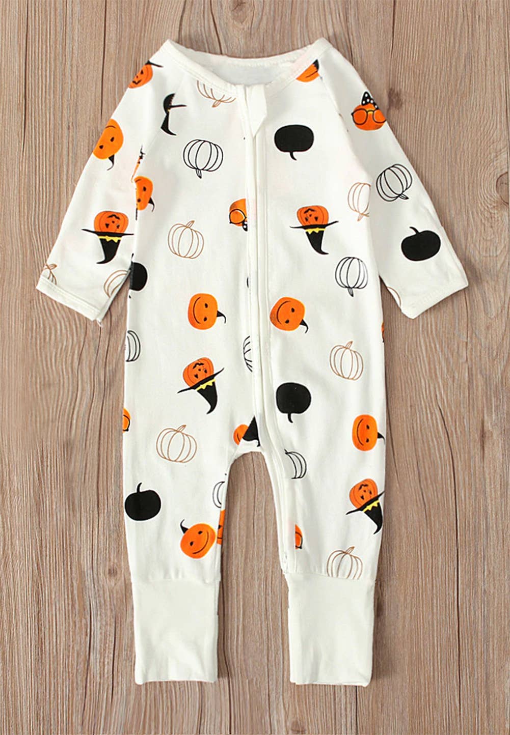 Little Witch Pumpkin Pattern Zipper Baby Romper