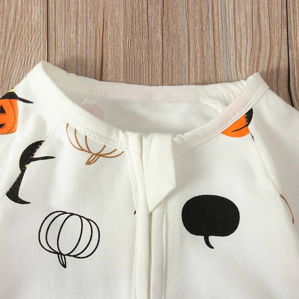 Little Witch Pumpkin Pattern Zipper Baby Romper