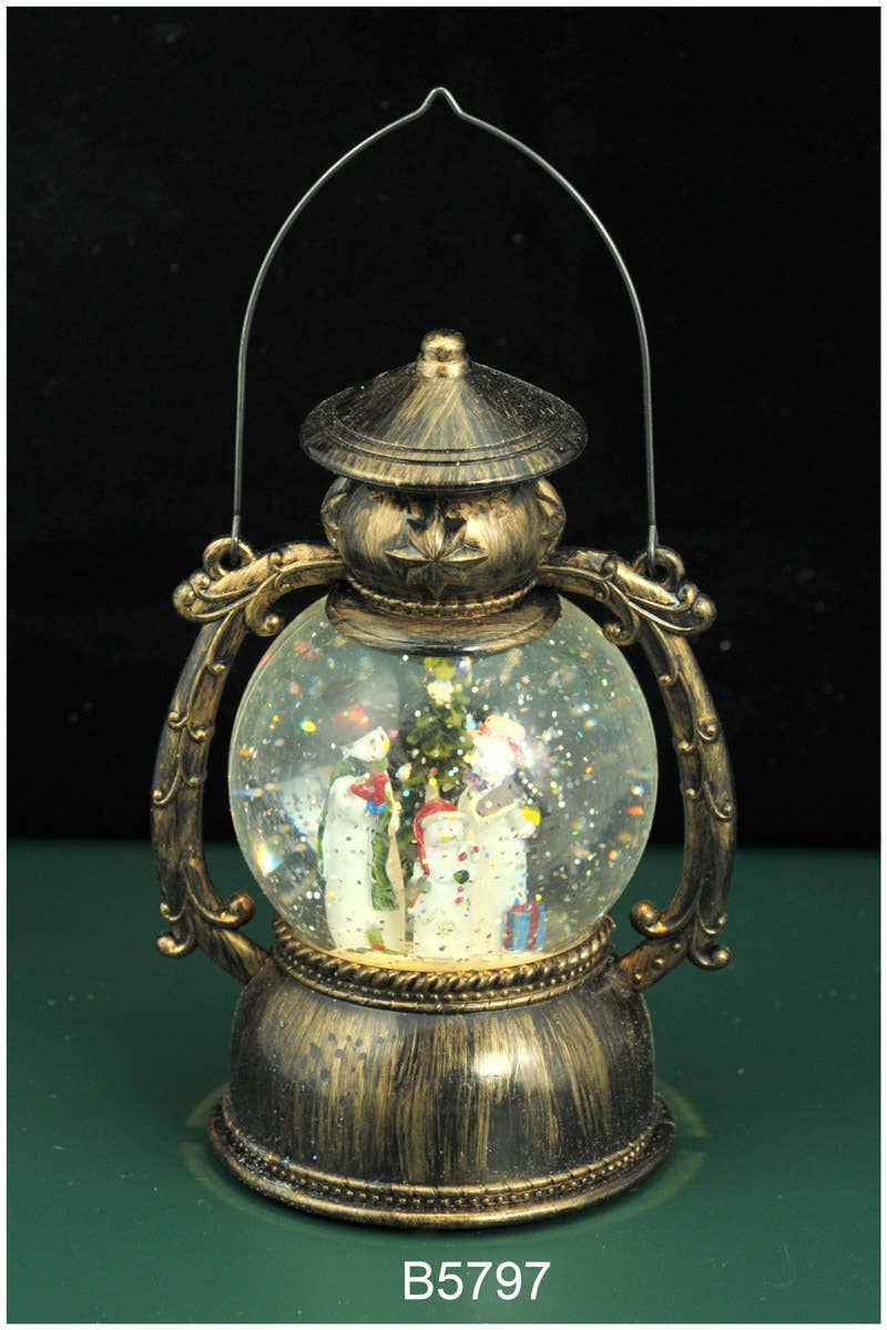 Antique Black Snowman Oil Lamp LED Snow Globe