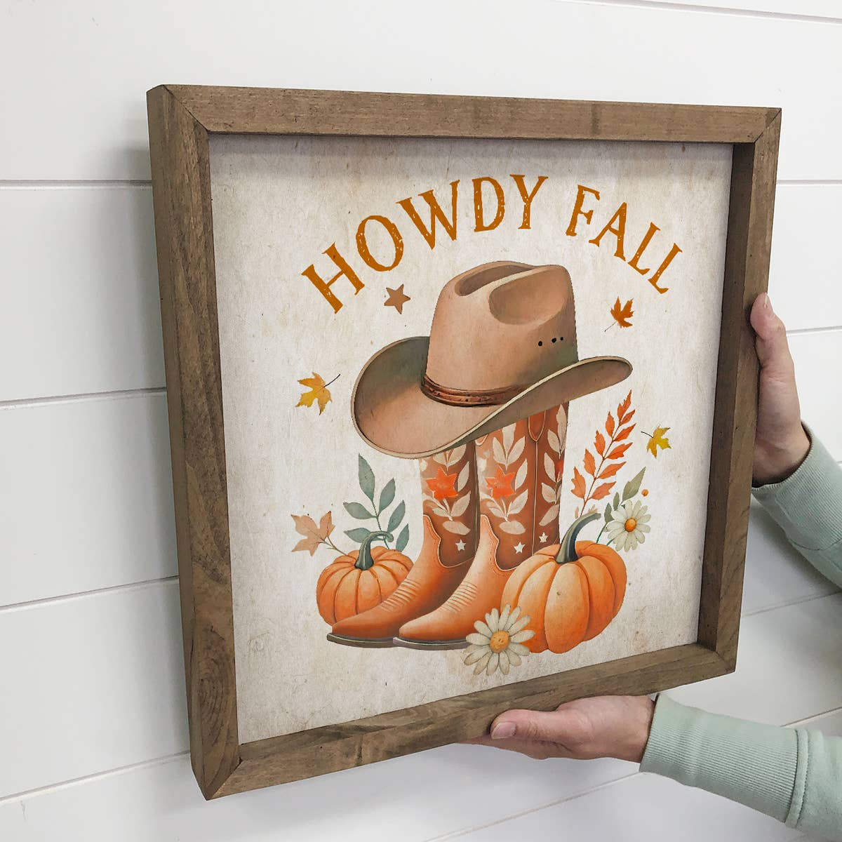 Howdy Fall Cowboy Boots - Country Fall Canvas Art - Framed