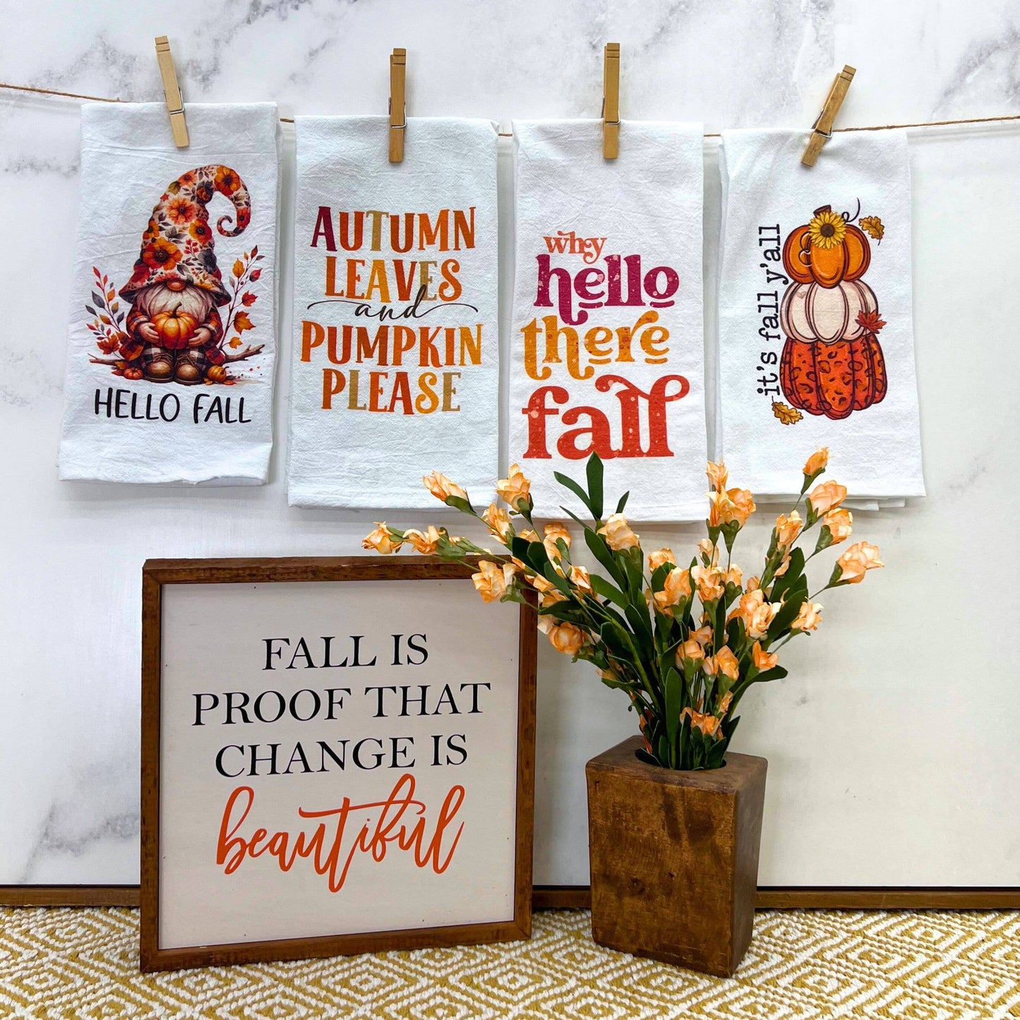 Why Hello There Fall Color Tea Towels - Fall Decor