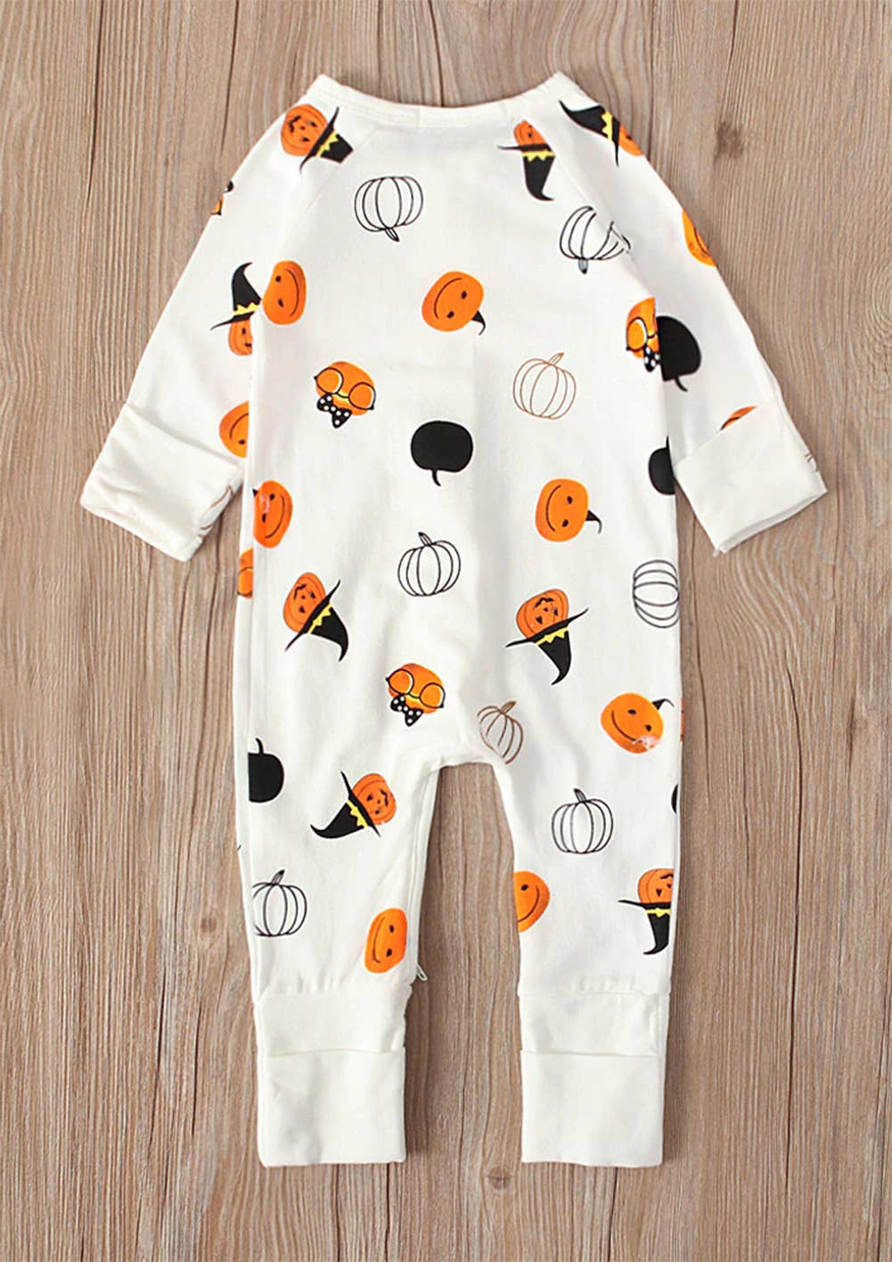 Little Witch Pumpkin Pattern Zipper Baby Romper