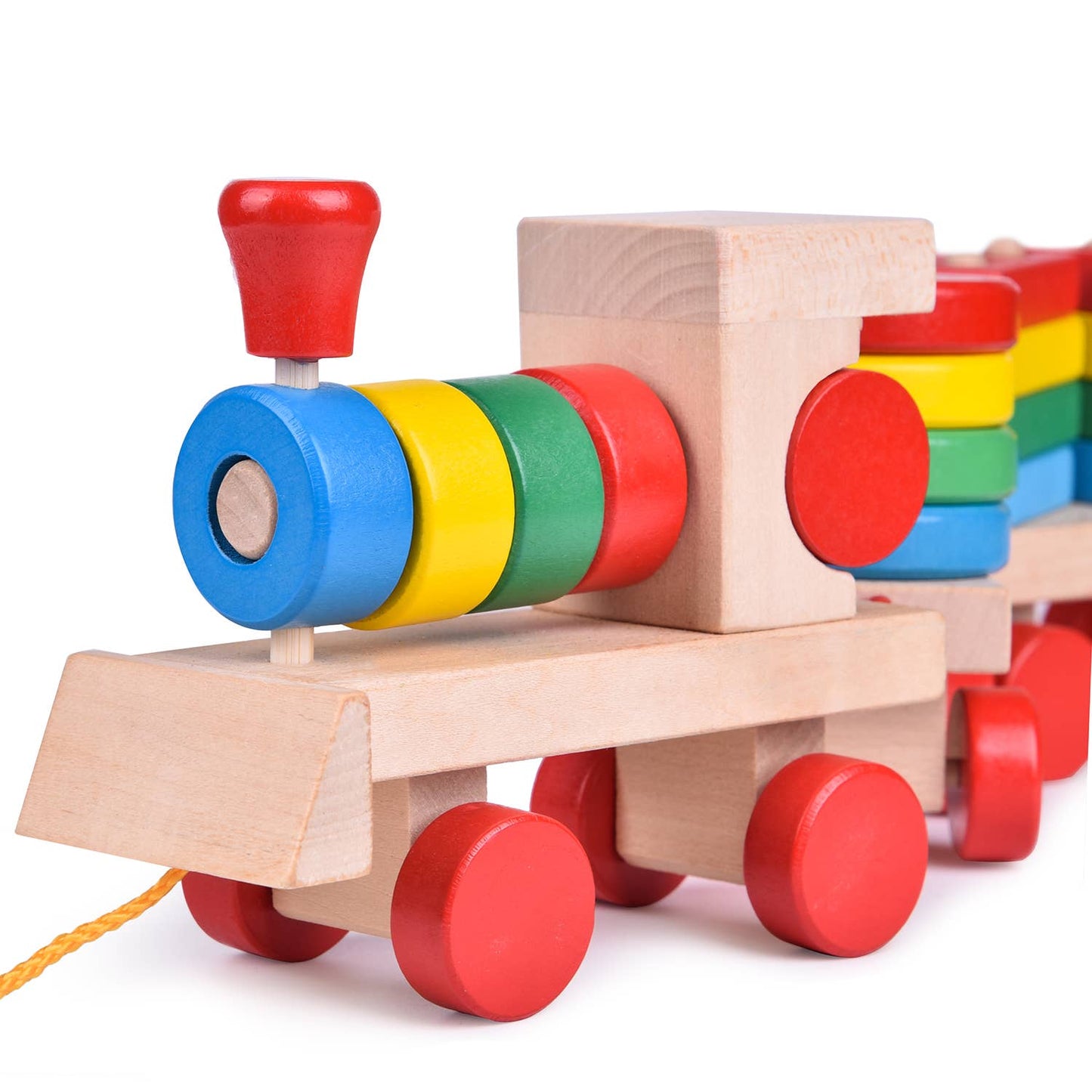 15.5 Inches Wooden Train Shape Sorter and Stacking Toys