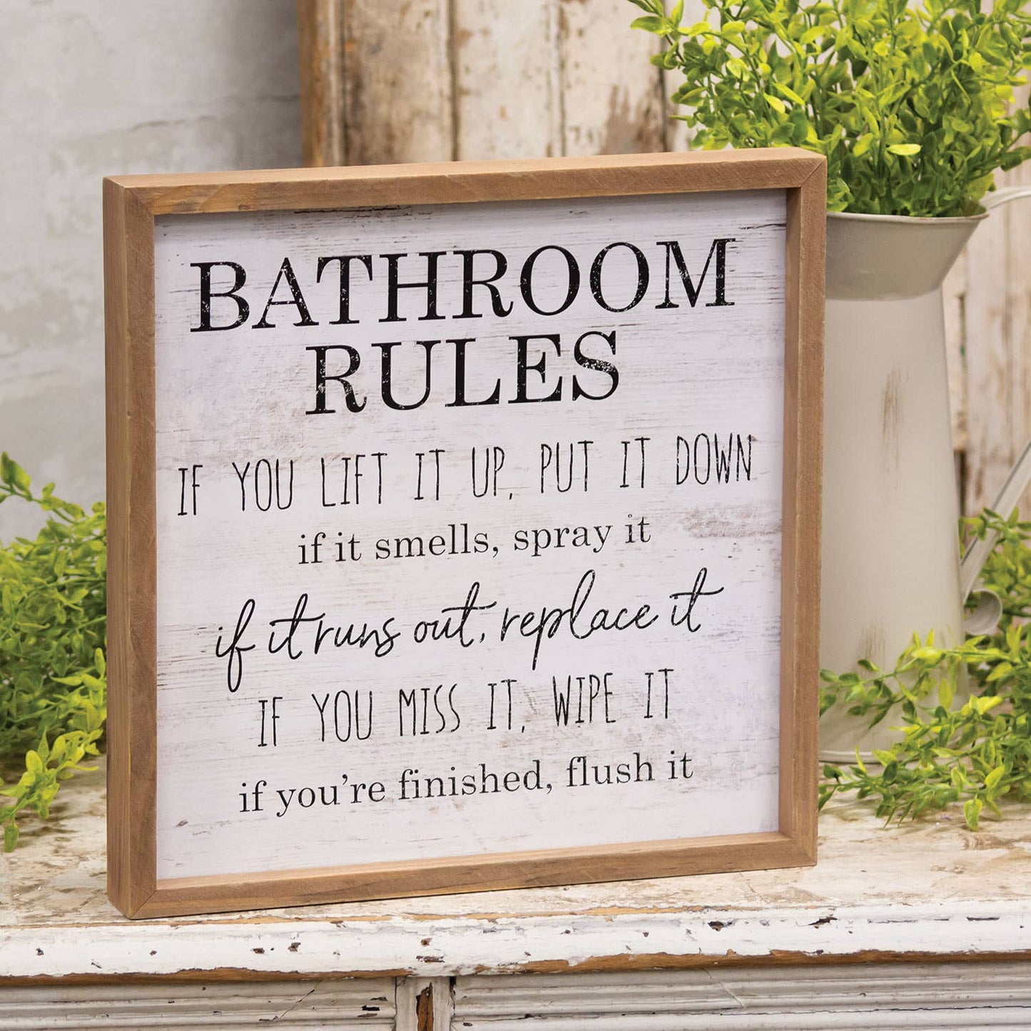 Bathroom Rules Distressed Look Framed Sign