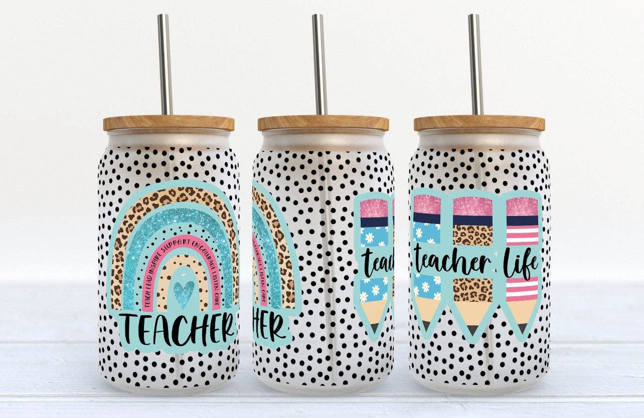 Teacher Life Colorful 16oz Libby Glass Tumbler