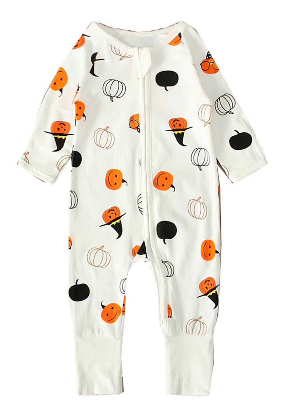 Little Witch Pumpkin Pattern Zipper Baby Romper