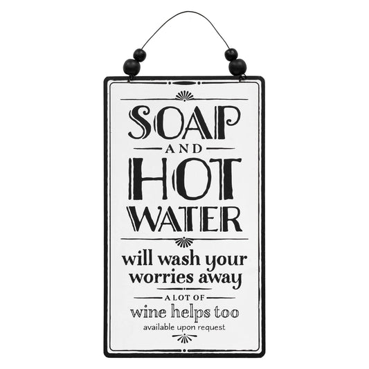 Soap and Hot Water Sign w/Beaded Hanger