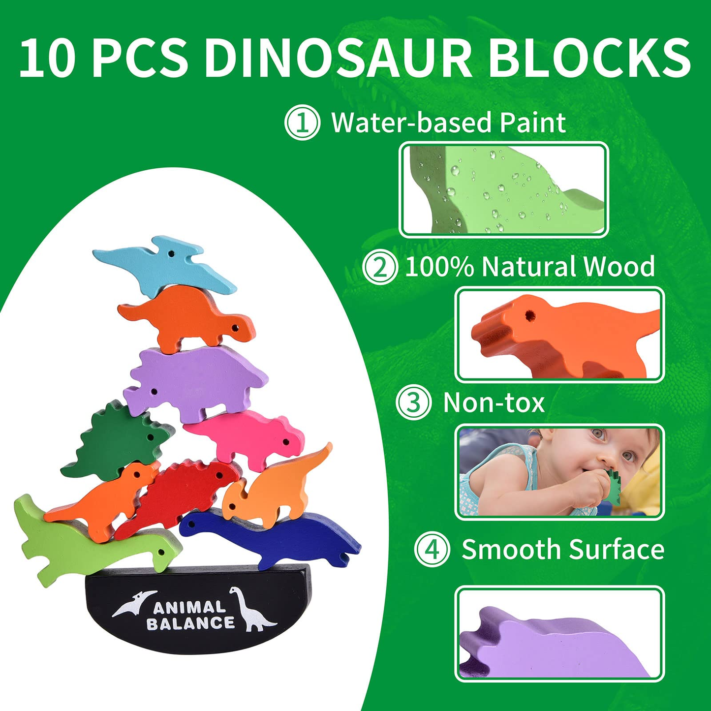 10 pcs Wooden Animal Balance Dinosaurs Blocks for Toddlers