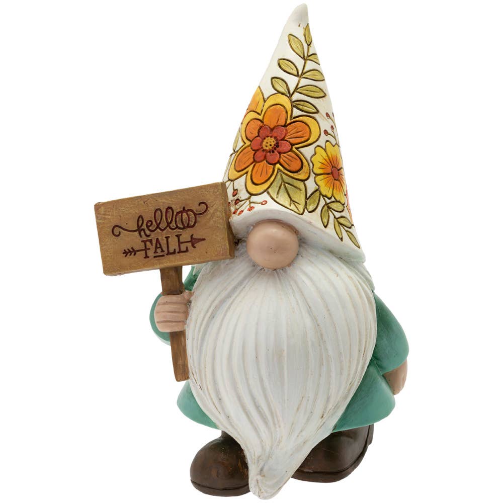 7.25" Tall Bo Hello Fall Carved Resin Hat Gnome Fall