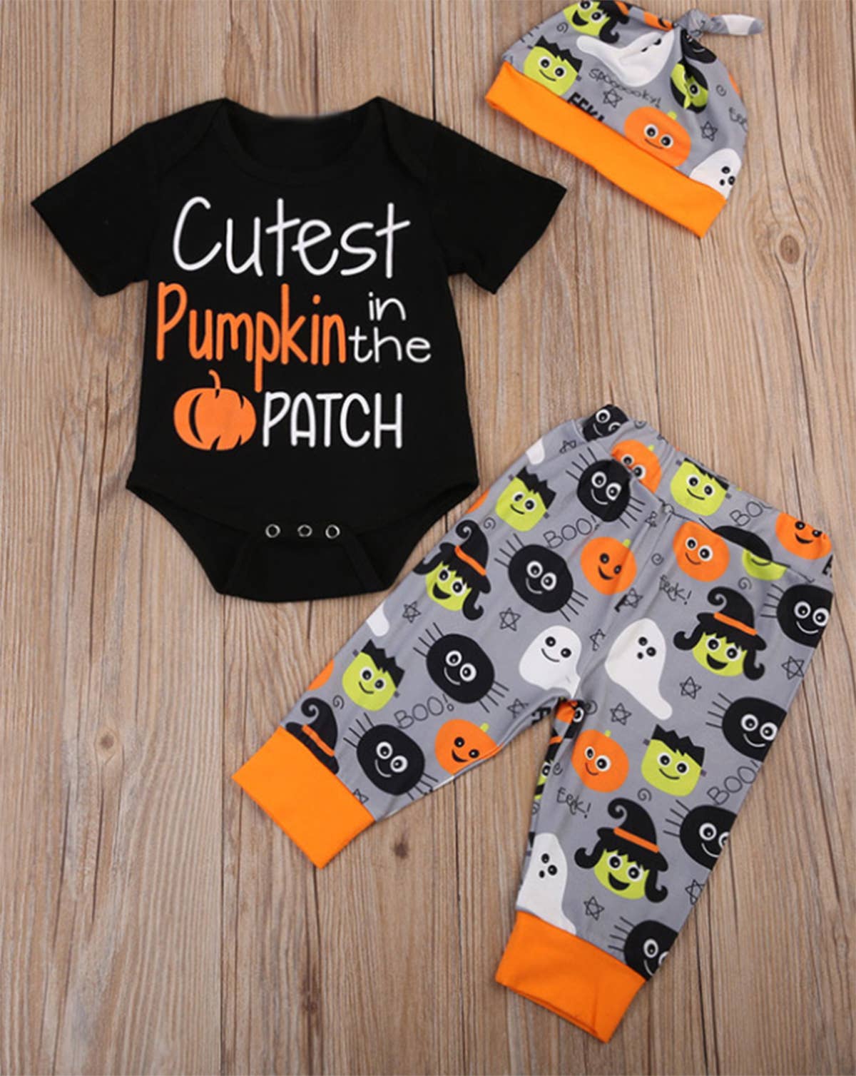 Black Cutest Pumpkin Halloween 3pcs Baby Costume Outfit