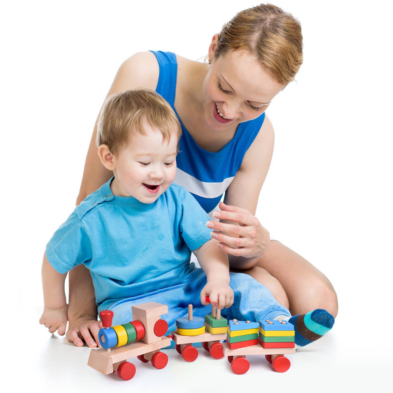 15.5 Inches Wooden Train Shape Sorter and Stacking Toys