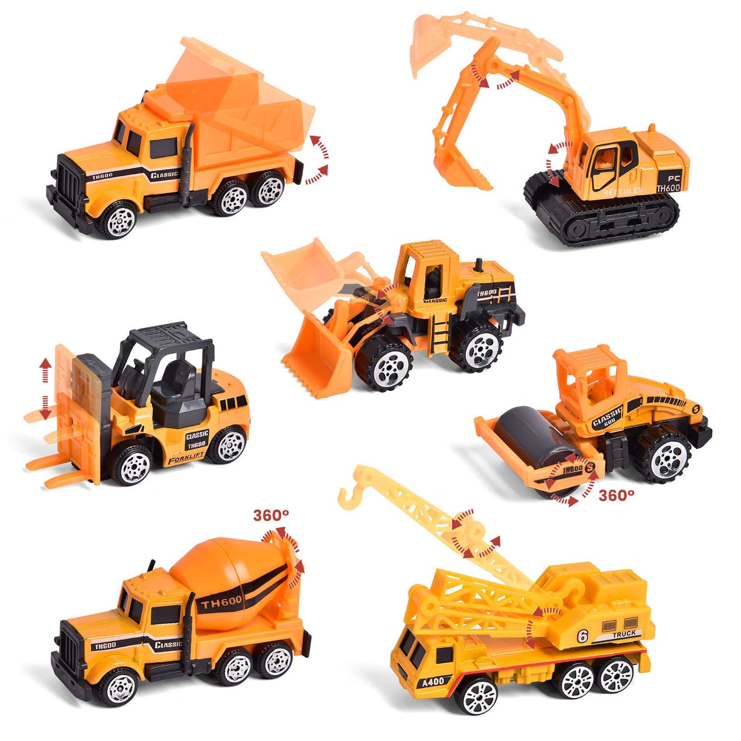 22 Pcs Construction Set: 8 Trucks & Play Mat