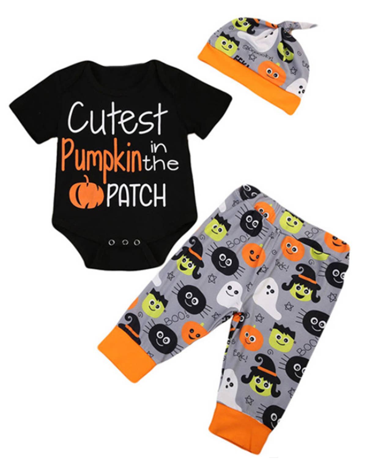 Black Cutest Pumpkin Halloween 3pcs Baby Costume Outfit