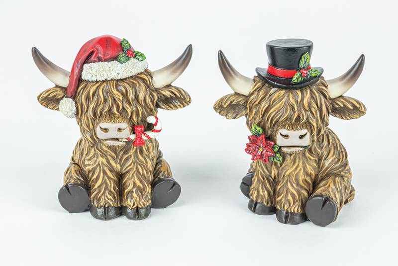 XMAS HIGHLAND COW TABLETOP 2 ASSORTED