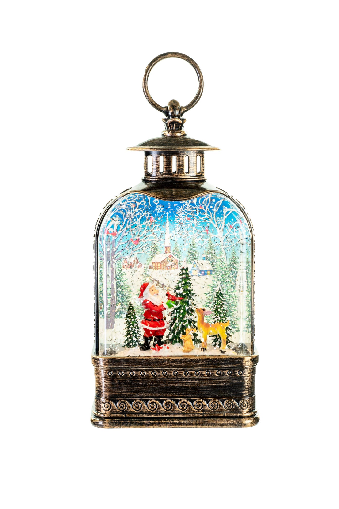 Antique Gold Musical Santa Urn Lantern Snow Globe