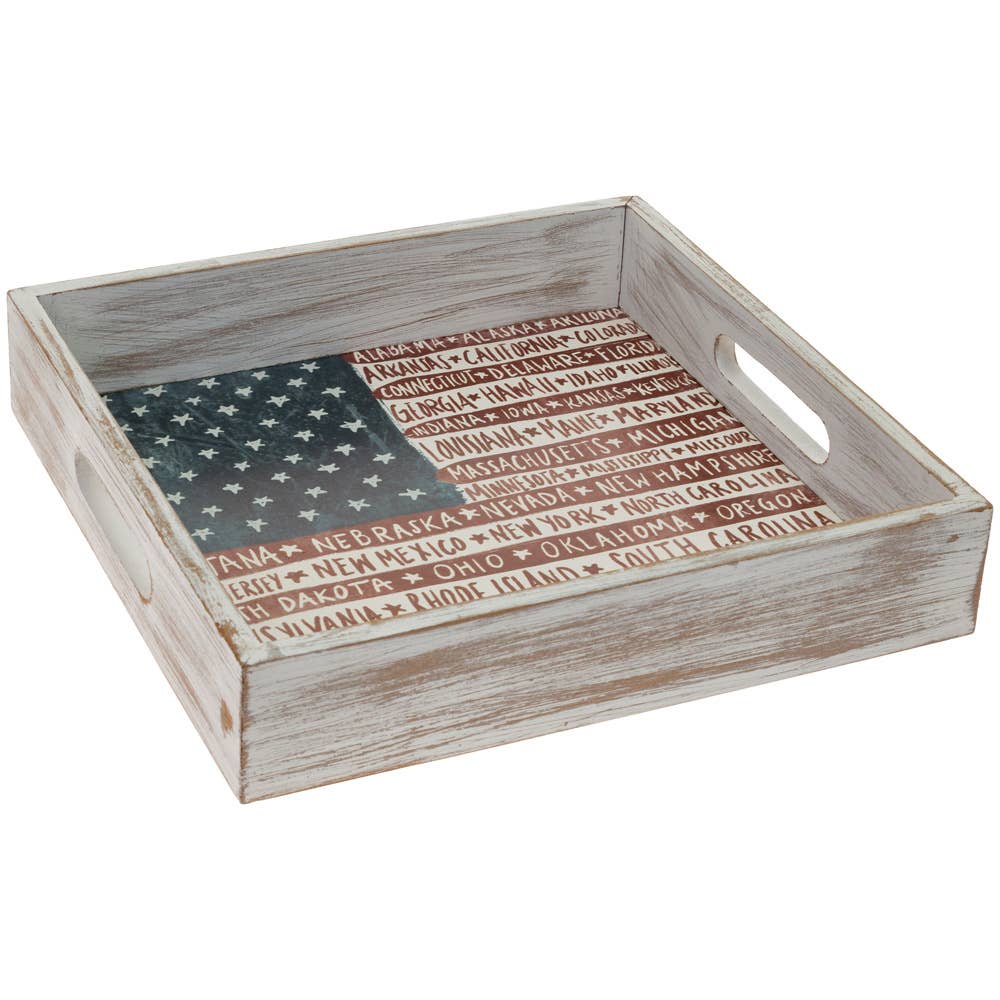 13" Weathered Tray One Flag One Nation patriotic 4th of July