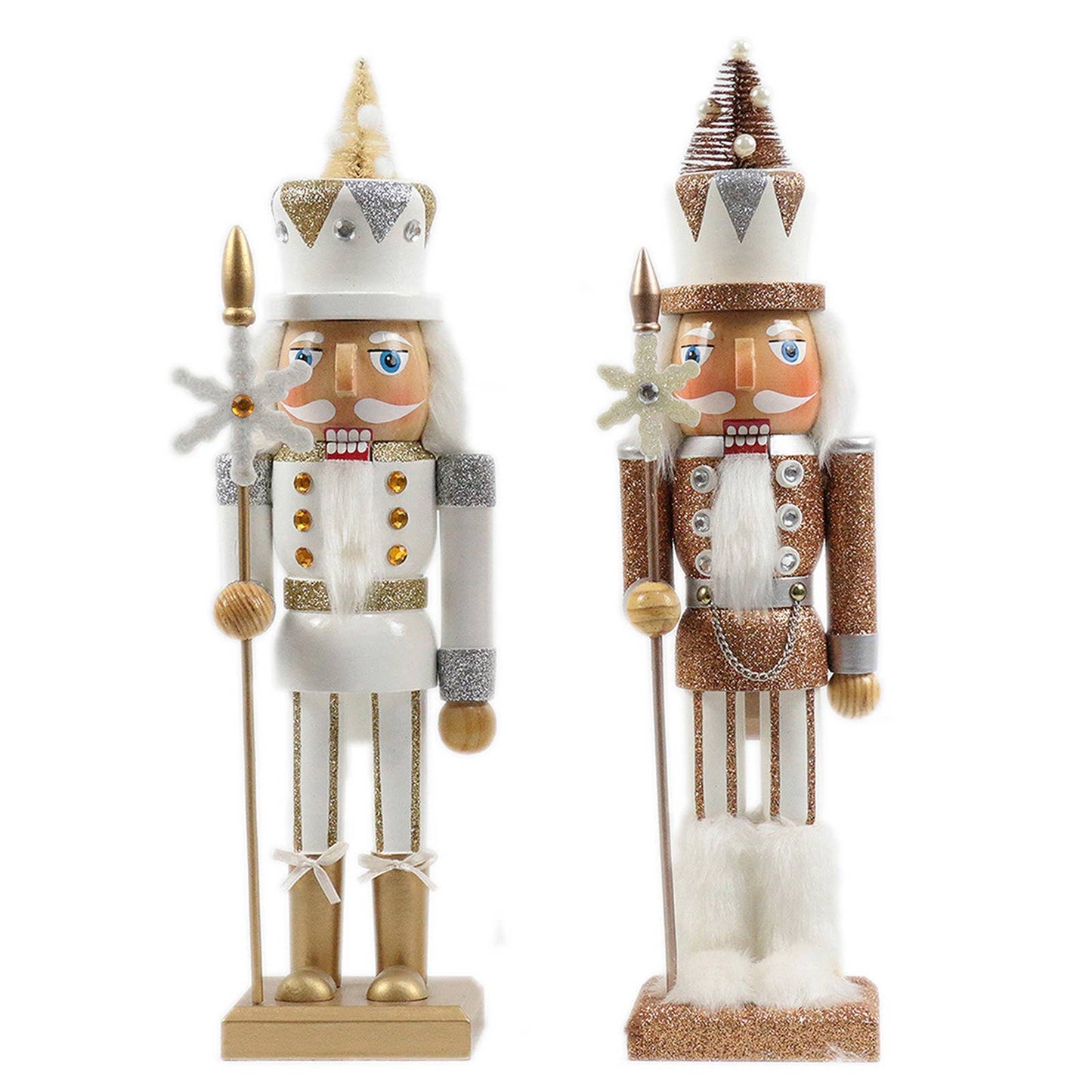 15" Silver and Gold Snowflake Soldier Nutcracker, Set of 2