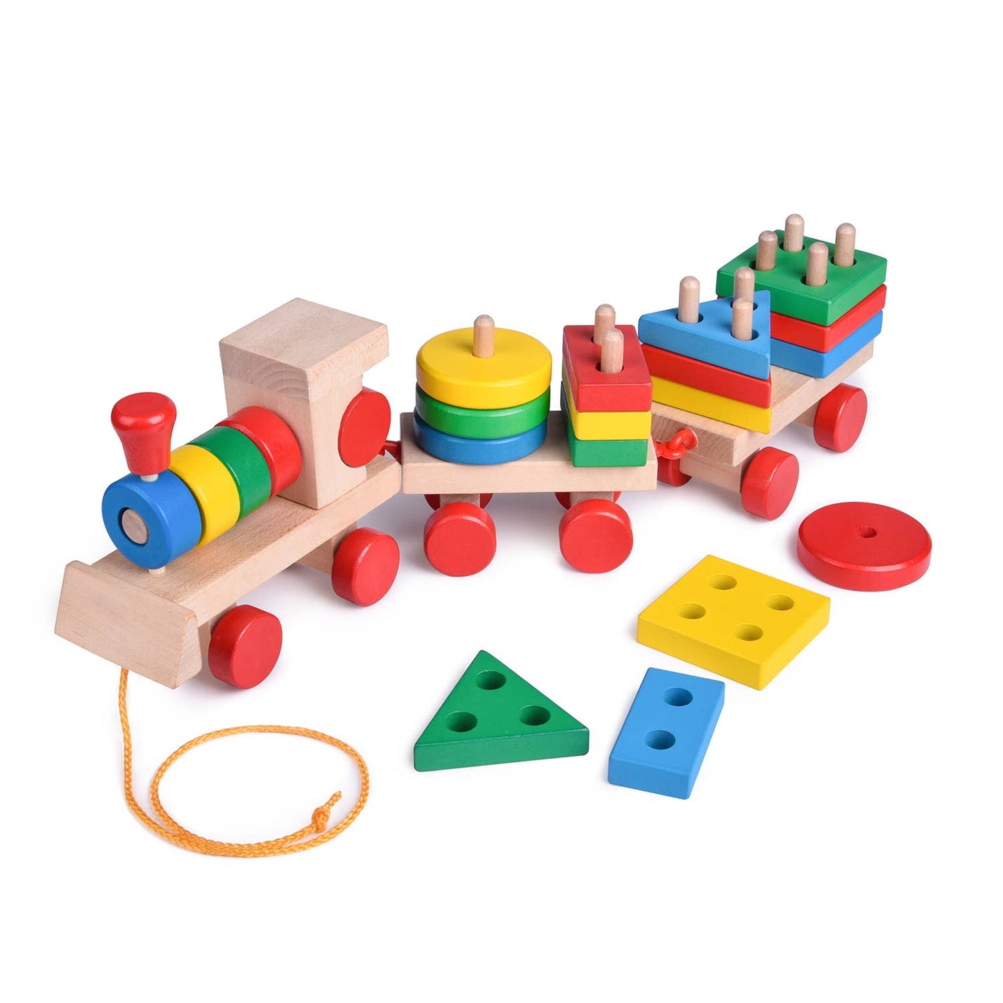 15.5 Inches Wooden Train Shape Sorter and Stacking Toys